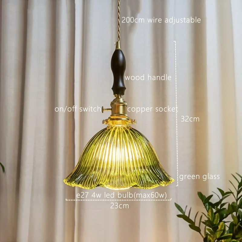 IWHD Green Glass LED Pendant Lights Fixtures Japanese Style Home Decor Bedroom Kitchen Living Room Hanging Lights Chandelier