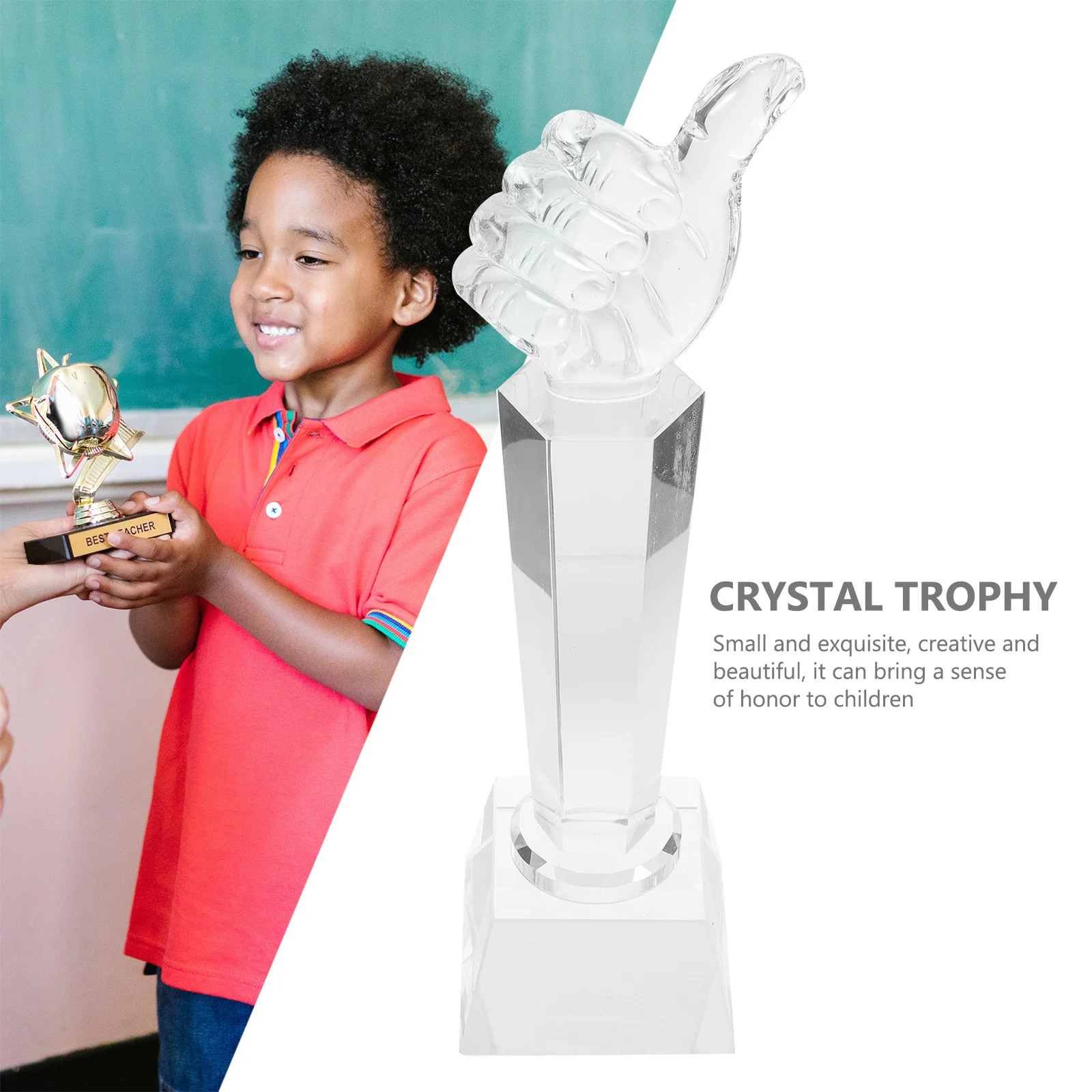 

Crystal Thumb Trophy Small Lightweight White Crystal Award Statue for Party Game Prize Classroom Reward Decoration