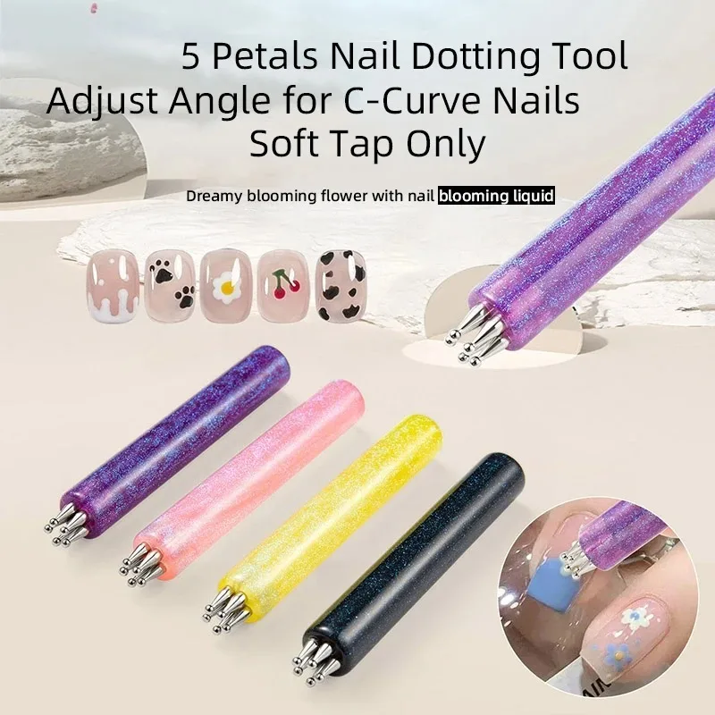 1pcs Multi-purpose Nail Art Dotting Pen 1.8mm Tip Flower Design Rhinestones Pen Glitter Handle 5 Petal Flower Pen DIY Nail Art