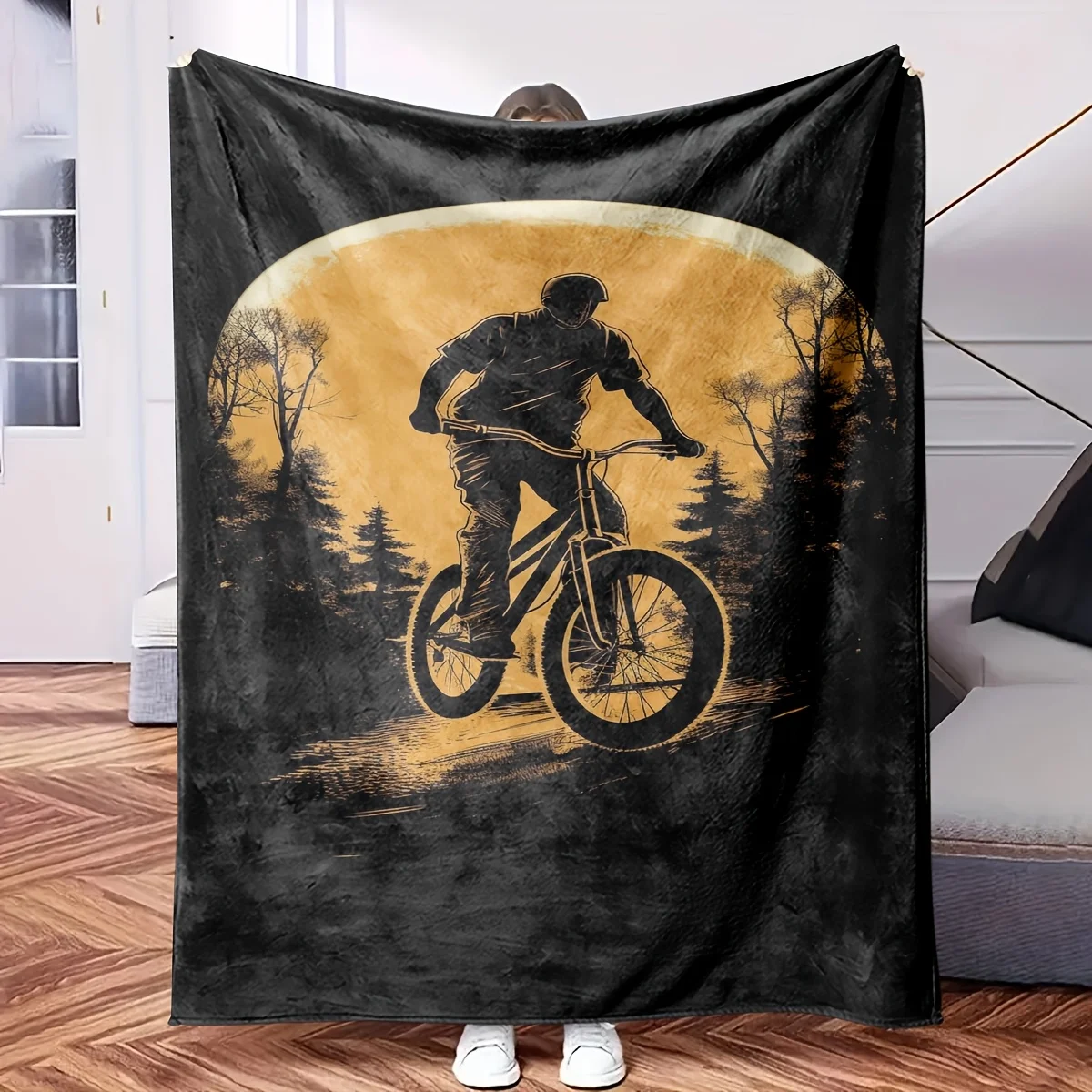 Ultra Large Cycling Bike Throw Blanket  Vintage Outdoor Aesthetic Poster 150x230cm Rustic Nature Gift for Cyclists and Bikers