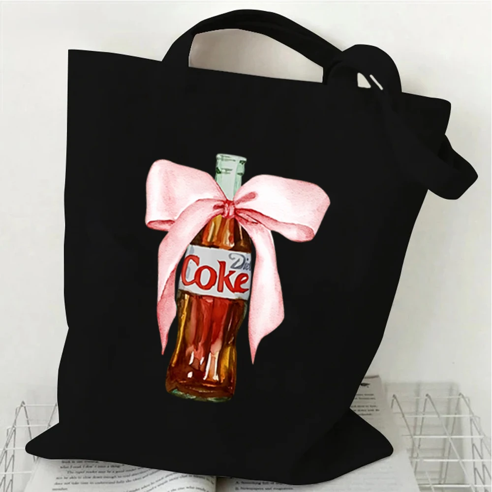 Coke Pink Bow Graphic Tote Bag Women Men Canvas Handbags I Need A Coke Teen Handbags Gift