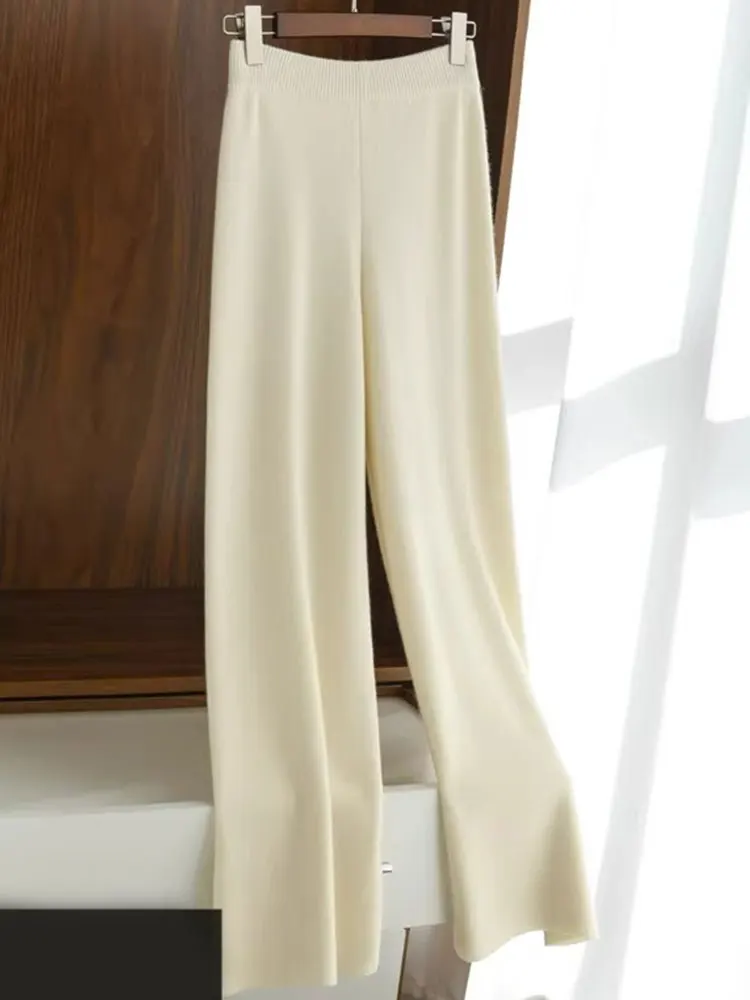 Faionable Pantalones de pierna recta adelgazantes sueltos de cintura alta Pantalones casuales elásticos Súper hermosos Es ular Long Tro...