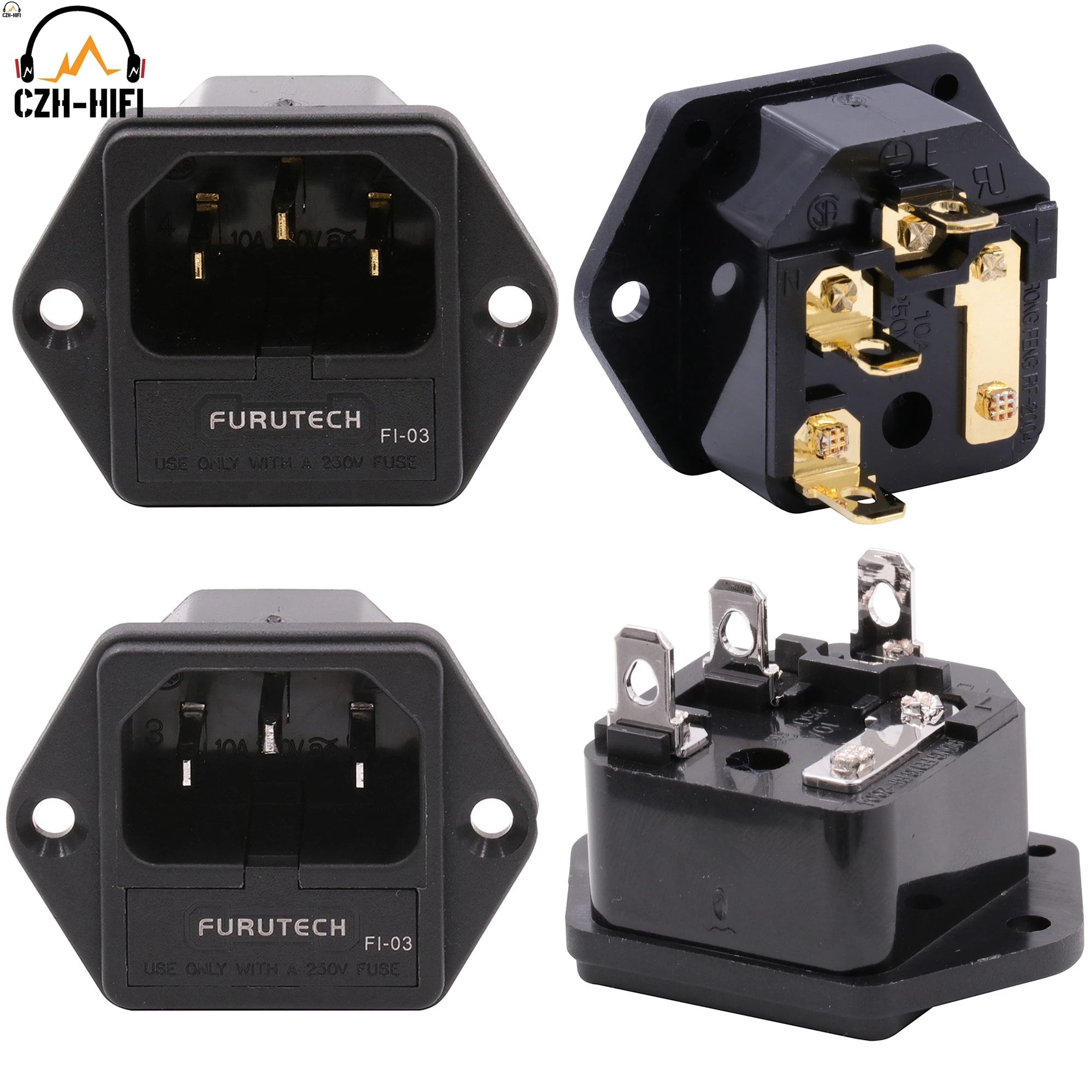 1szt FURUTECH FI-03 Wysokiej klasy gniazdo zasilania AC Złącze wtykowe IEC320-1 C14 Wtyczka męska z uchwytem bezpiecznika DIY