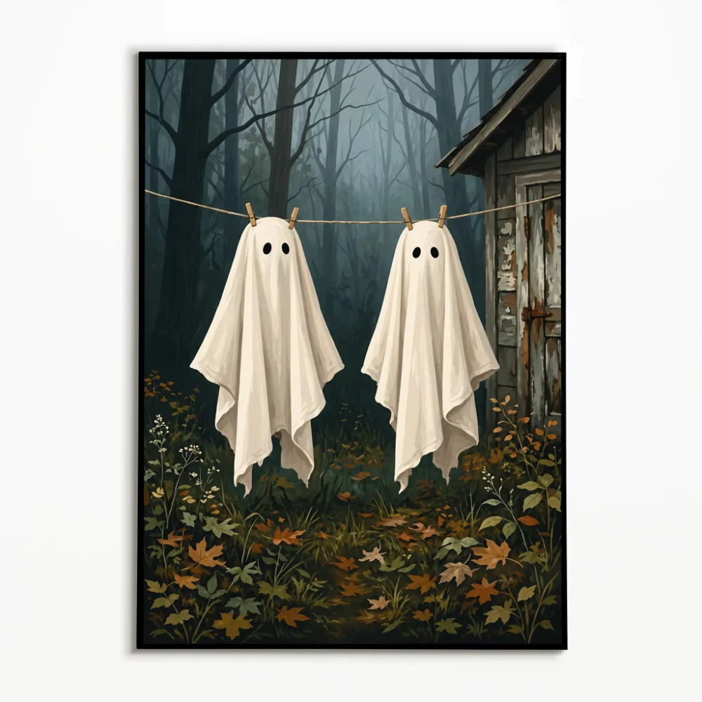 1PC Retro Farm Ghost Pumpkin Poster  Halloween Autumn Countryside Old House Wall Art  Frameless Canvas Printing Festival Gift