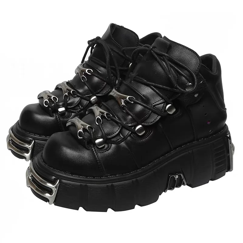 

Punk Men Motorcycle Boots Style Platform Shoes Women Metal Rivest Sneakers Female Goth Casual Sports Shoes Thick Bottom Trainers