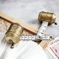 Brass Hand Cranking Tape Measure Embossed Flower Handmade Soft Tape Key Pendant Outdoor Portable Steel Ruler Gift Home Decor