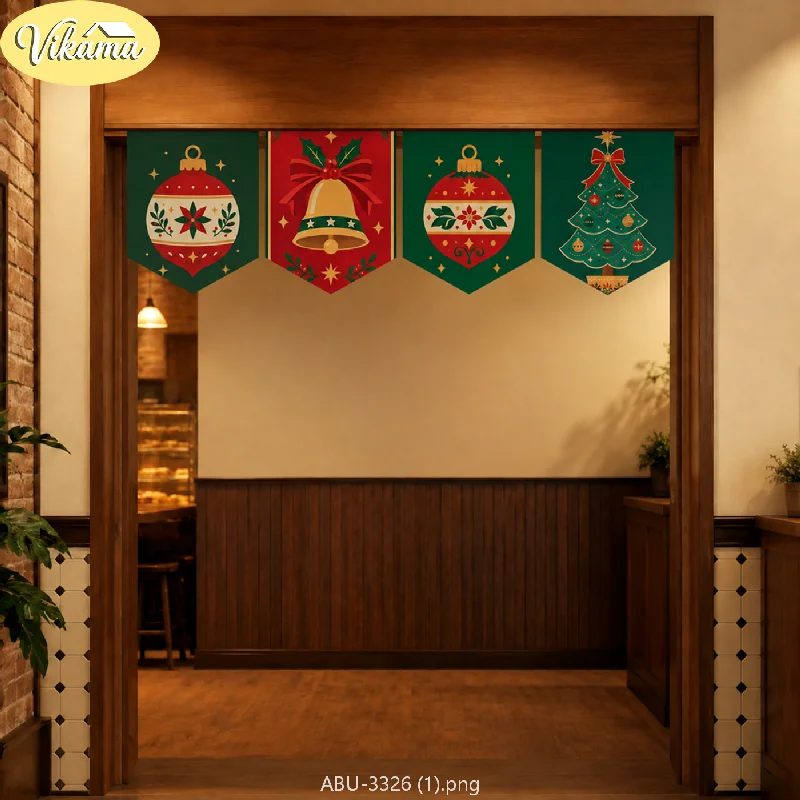 Christmas Ornaments Festoon Triangle Bunting Banner Hanging Flags Garland Red Green Xmas Tree Balls Bells Door Home Decoration