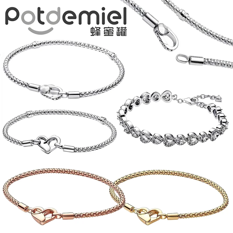

New Heart Snake Chain Bracelet For Women Femme Love Bracelets Trinket Decoration Bangle Accessories DIY 925 Silver Jewelry Gift
