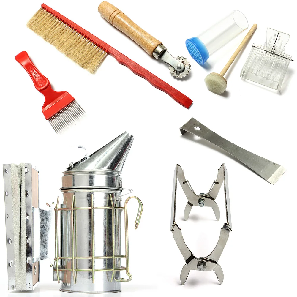 Bymaocar Stainless Steel Beekeeping Tools Set Beekeeping Supplies Complete Set Eight-Piece Beekeeping Special Tools