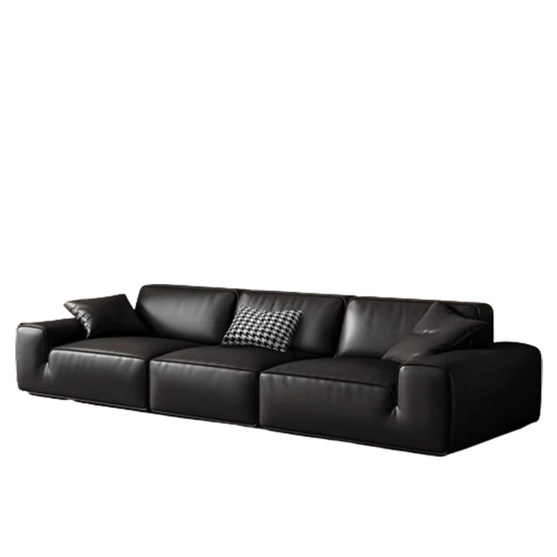 Genuine Leather Sofa Italian Style Minimalist Modern Sofas Black Large Muebles Para Salas Modernos Living Room Furniture