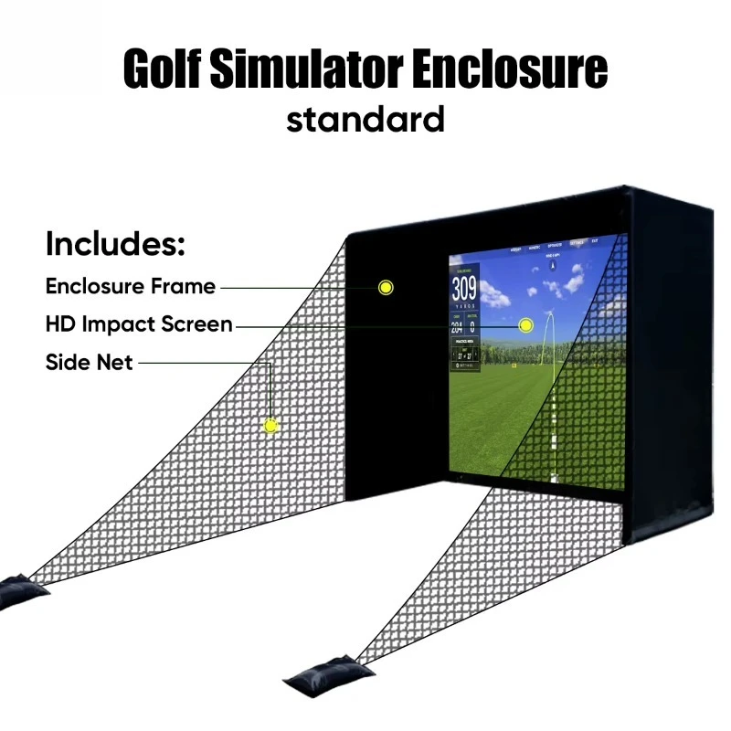 Golf Simulator Enclosure Nets with Aluminum Frame Dual-Layer HD Impact Screen and Side Net for Home Garage Studio