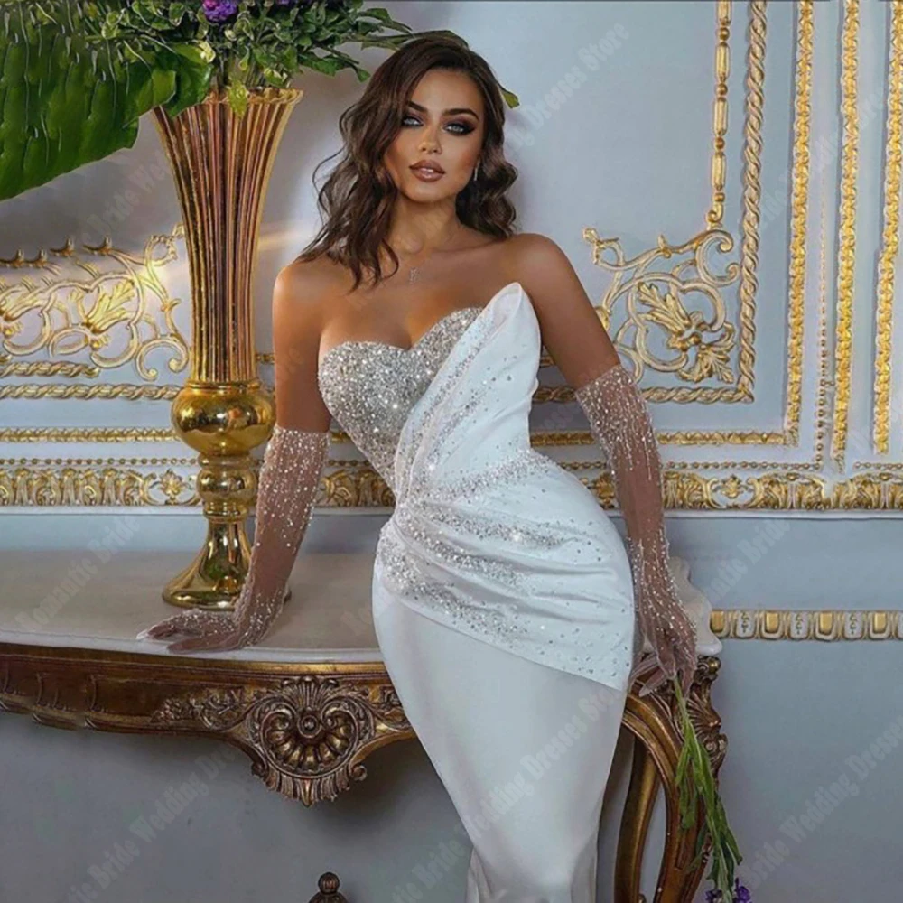 Bohemia Sexy Women Wedding Dresses Glitter Shine Bead String Mermaid Bridal Gowns Mopping Length No Gloves Vestido De Novia 2024