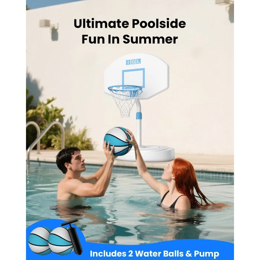 Poolside Basketball Hoop for Swimming Pool with 36-Inch Backboard Height-Adjustable Design Durable Stainless Steel Rim Perfect