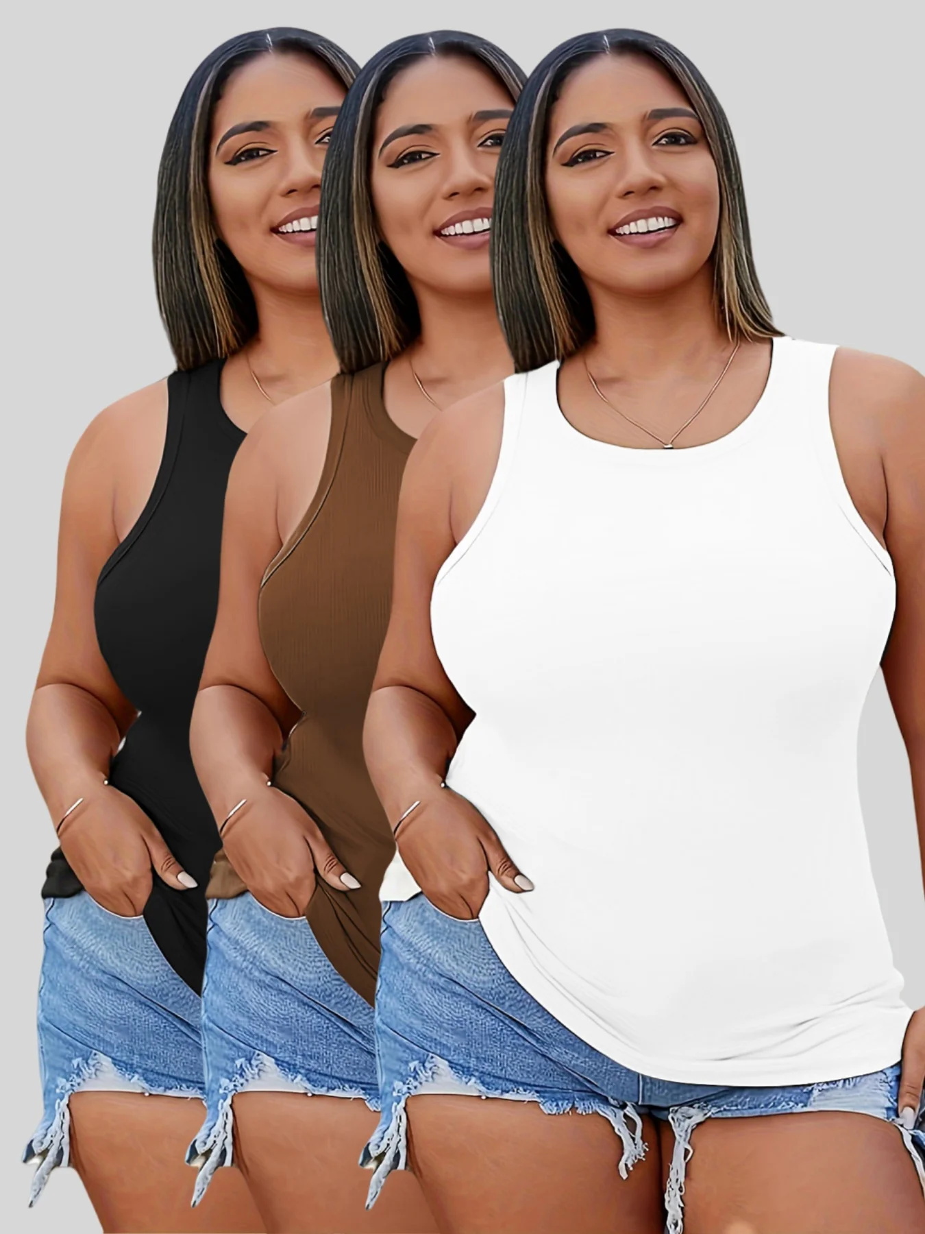 

Новая модная однотонная универсальная повседневная удобная женская майка большого размера из трех предметов.