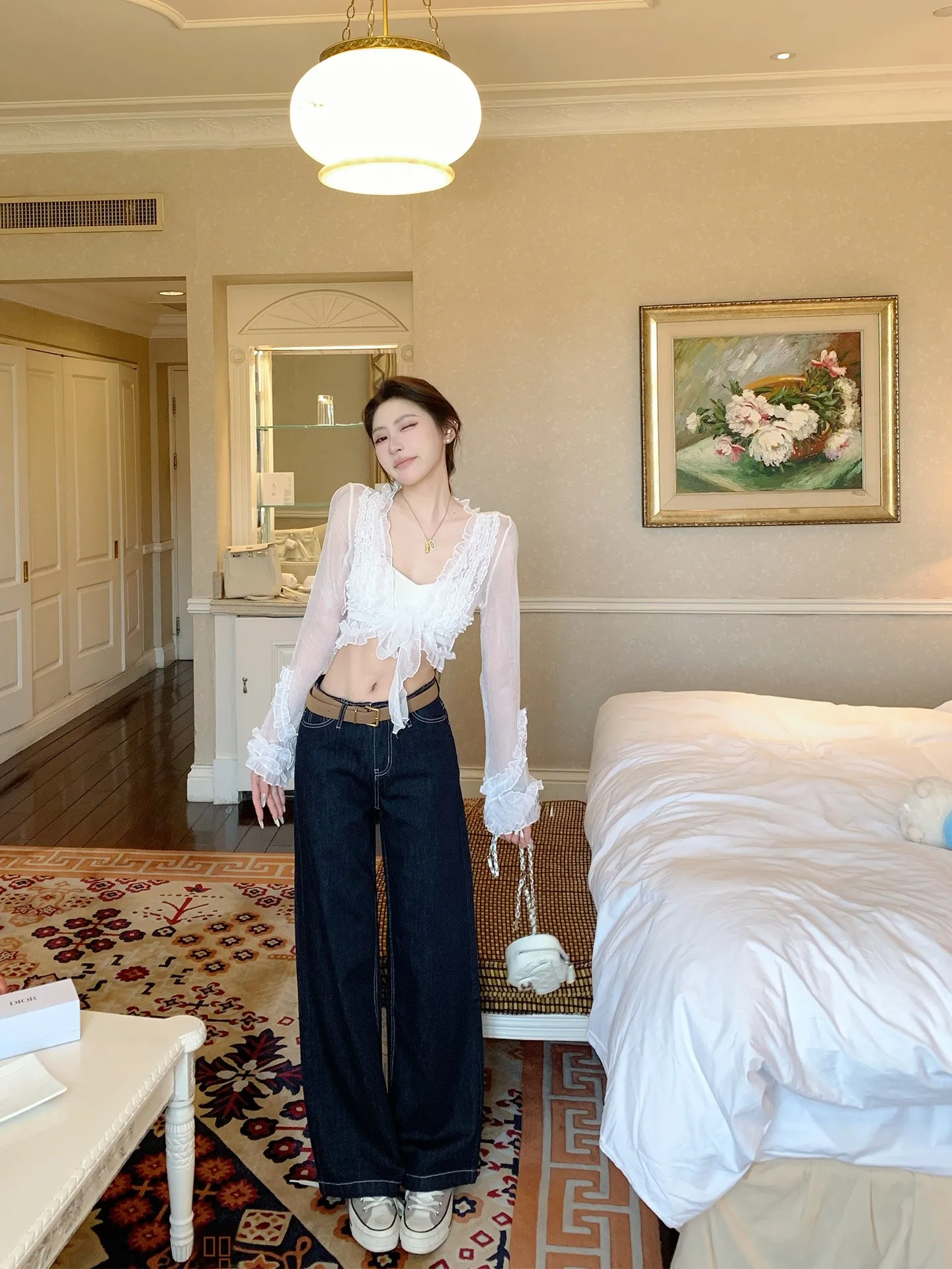 

Джинсы F Project винтажные с высокой талией и широкими штанинами, женские, свободного кроя, летние, повседневные, с застежкой-молнией, осенний сезон