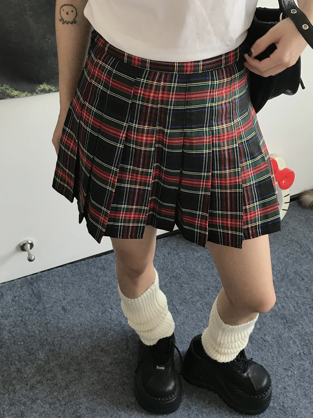 

Oiiokk American Retro Plaid Skirt A-Line Pleated Base Layer Pants Autumn Winter f-length Skirts College Sle Women's...