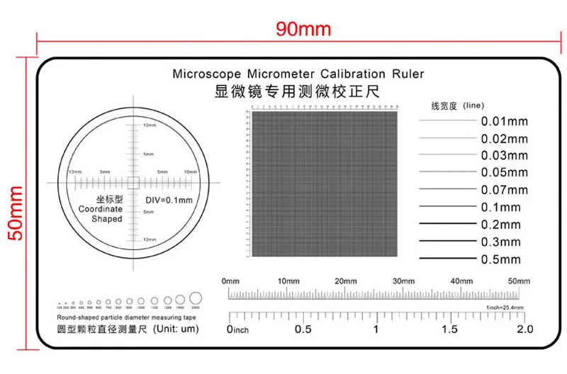 مقياس نقطة الفيلم عالي الدقة ، ميكرومتر معايرة ميكرومتر ، عرض خط الشريحة ، قياس قطر الجسيمات