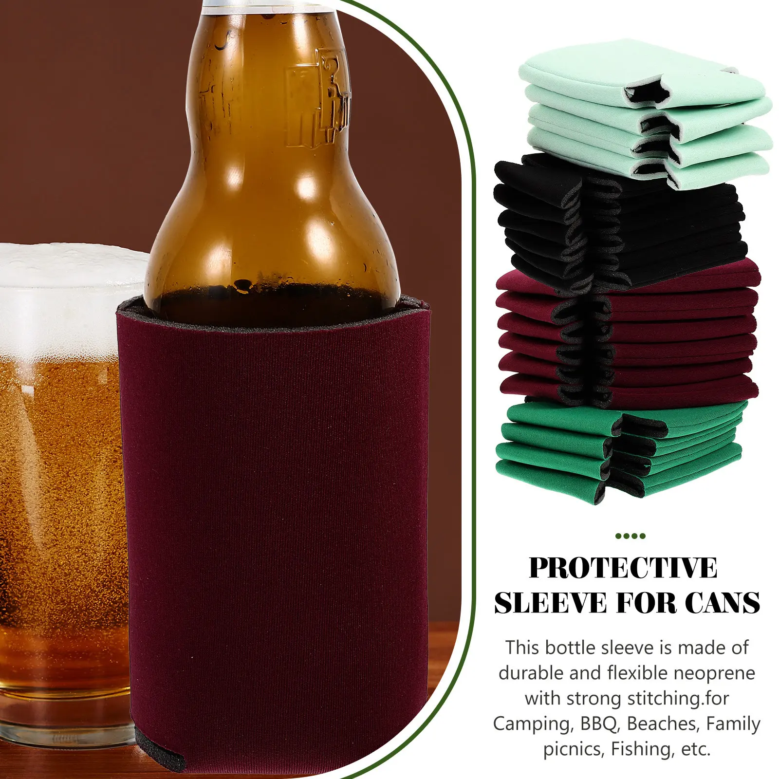 20Pcs Bottle Sleeve Neoprene Can Covers Insulated Foldable Cooler Protector for Camping Bbq Beach Fishing Bottle Sleeve