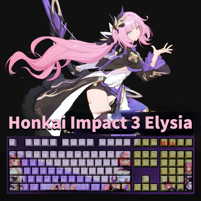 Honkai Impact 3 Elysia 108 keys PBT Dye Sublimation Keycap Anime keycaps for Mechanical Gaming Keyboards