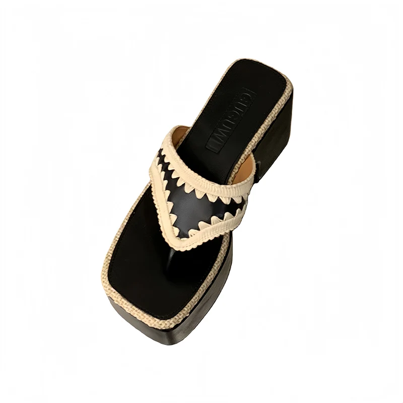 

Черные шлепанцы на массивном каблуке, коричневые сандалии на платформе, летние шлепанцы, женские туфли на высоком каблуке, модные шлепанцы, женская обувь