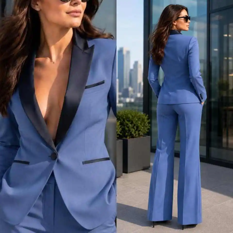 Elegant Splicing Women Suits 2 Pieces Jacket Pants Single Breasted Business Banquet Party Celebrities Occasion Customized