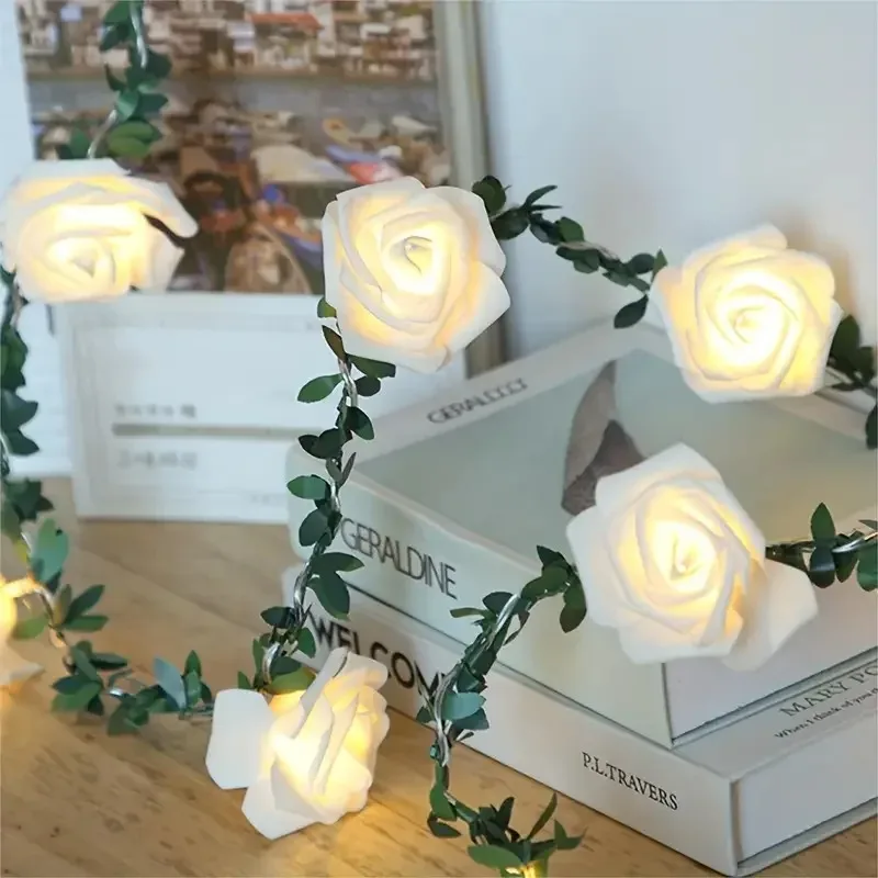 White Rose Fairy Lights Battery Operated String Lamp for Wedding Valentine Party Wreath Home Bedroom Romantic Decorative Lightin