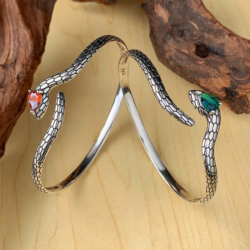 New Arrival Vintage Snake Animal Shiny Crystal 925 Sterling Silver Female Bangle Promotion Jewelry For Women Party Gifts 2027