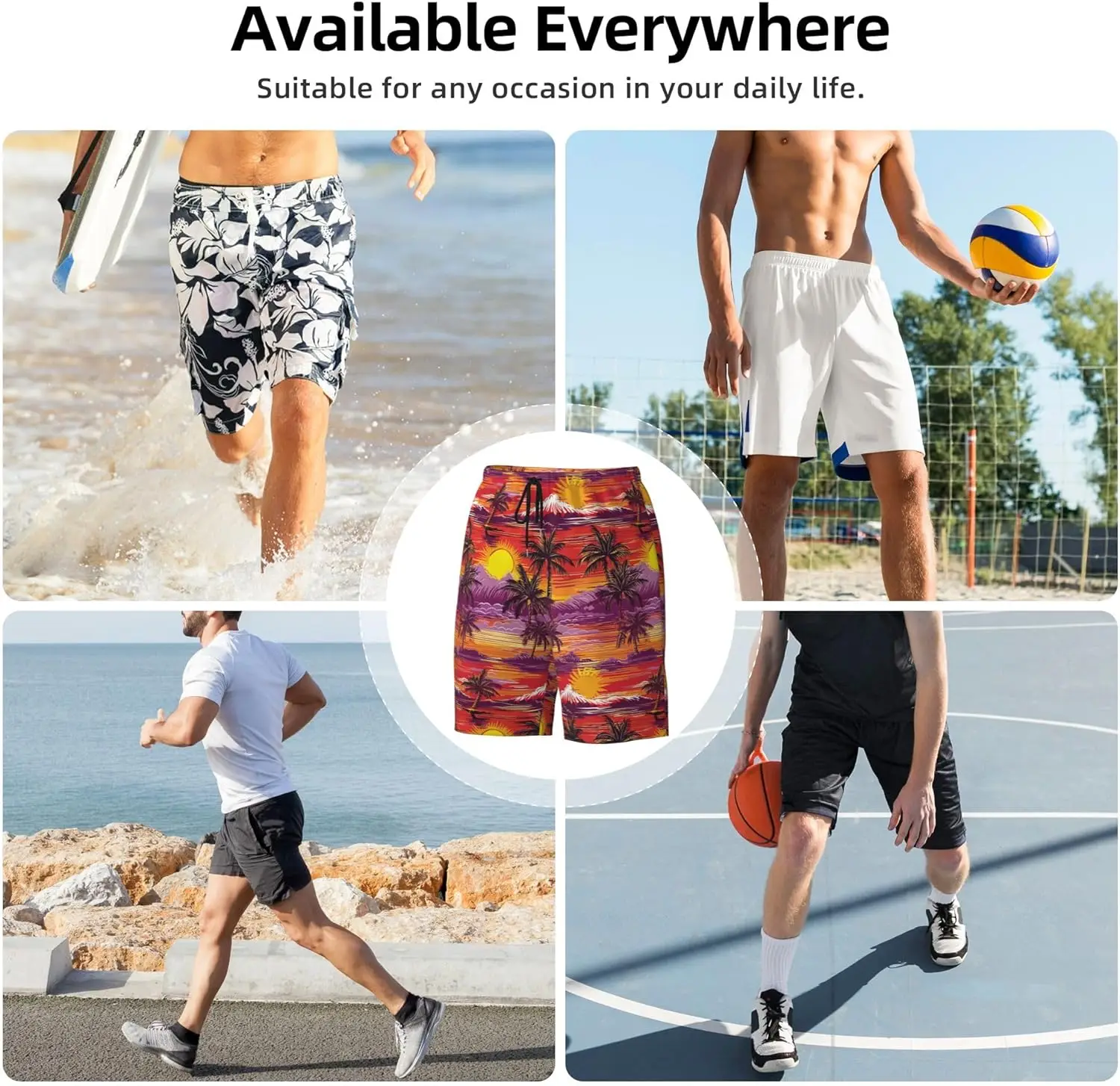 กางเกงว่ายน้ําบุรุษ Hawaiian Summer Tropical Beach Shorts แห้งเร็วพร้อมกระเป๋า