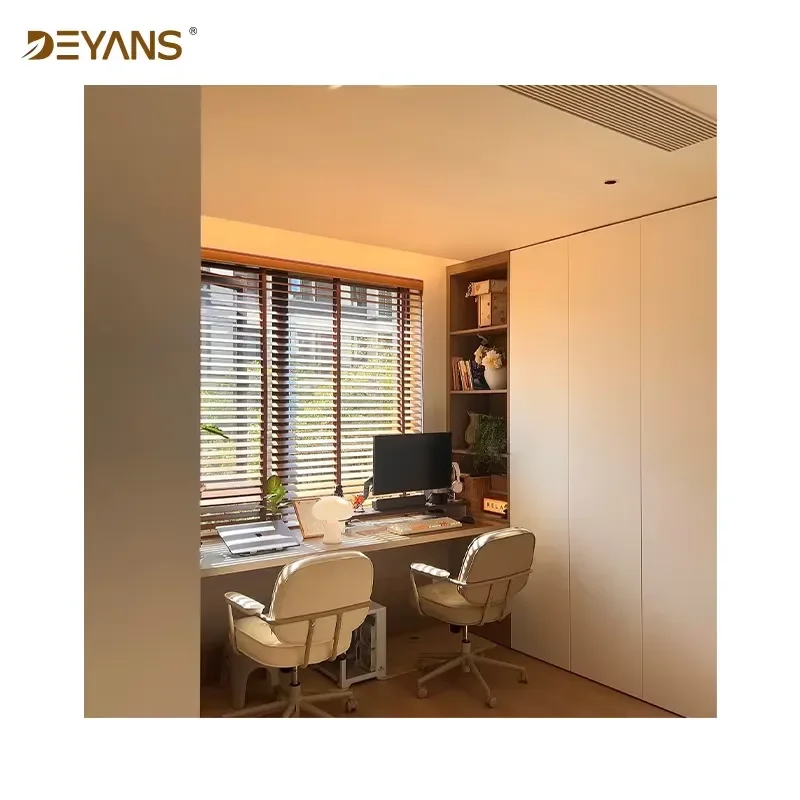 Faux Wood Blinds | Walnut Tone Adjustable Window Blinds for Home Office | Light Filtering & Privacy Control | Customizable 2