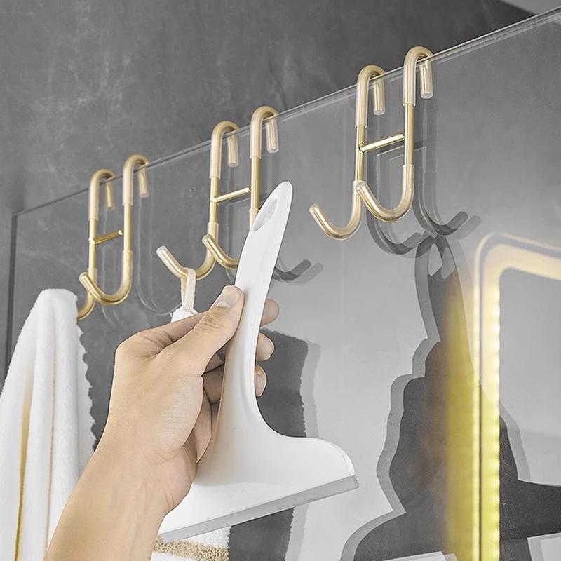 304 Stainless Steel Hook Free Punching Bathroom Shower Door Hook Over Glass Door Kitchen Cabinet Door Back Type Storage Hanger view 3