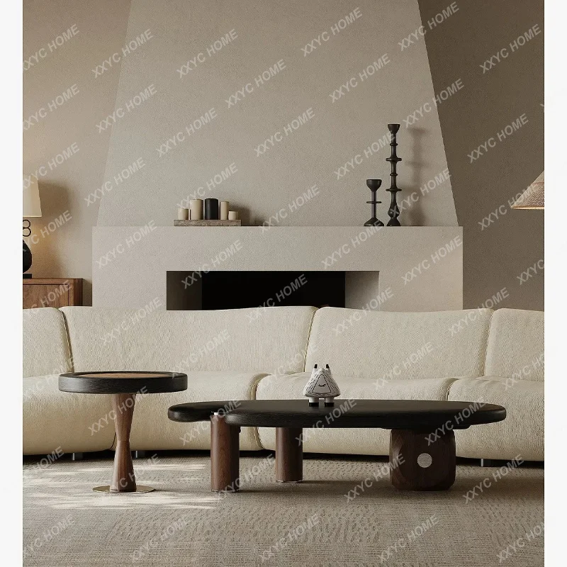 

BJ Medieval Style Coffee Table Small Apartment Living Room Design Sense Retro Advanced Sense Oval Coffee Table Combination