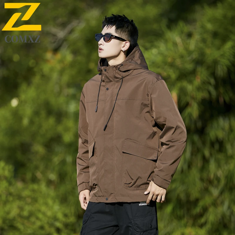 Outdoor Cargo Windbreaker Jacket Men's Autumn 2025 New Fashion Waterproof Multi-Pocket Work Hooded Coat Couple Fishing Jackets
