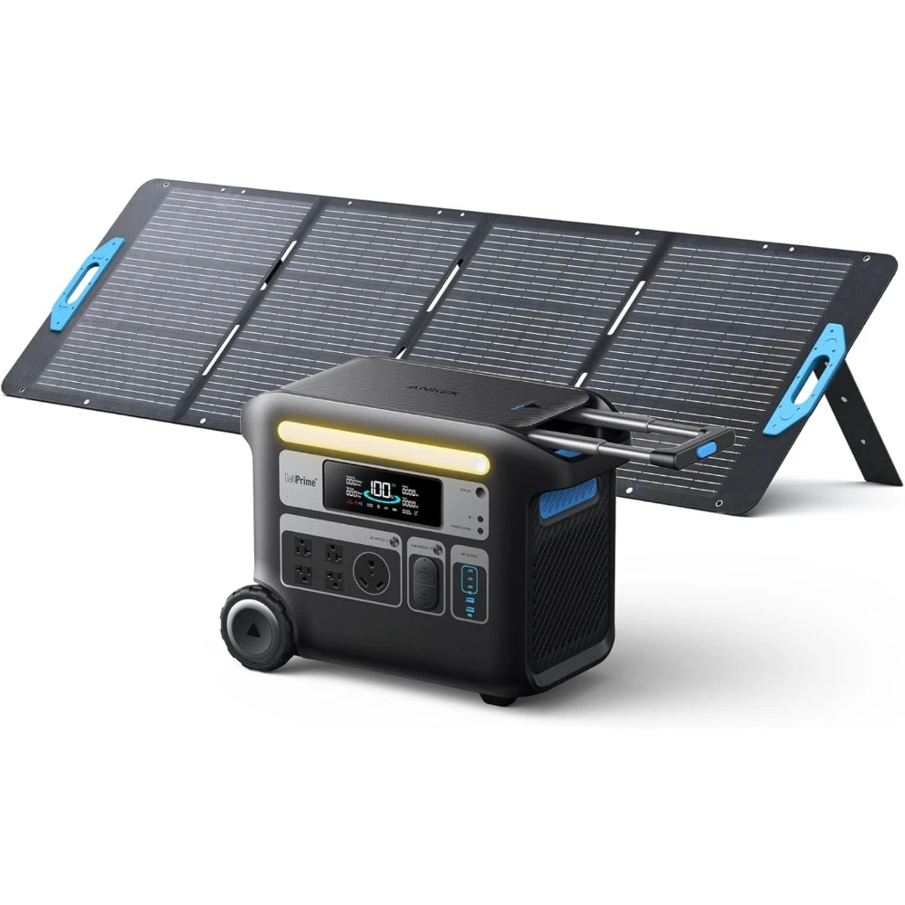 

Portable Power Station with 200W Solar Panel, LFP Batteries, 4 AC Outlets 2400W for Home, Power Outage, Camping, Solar Generator