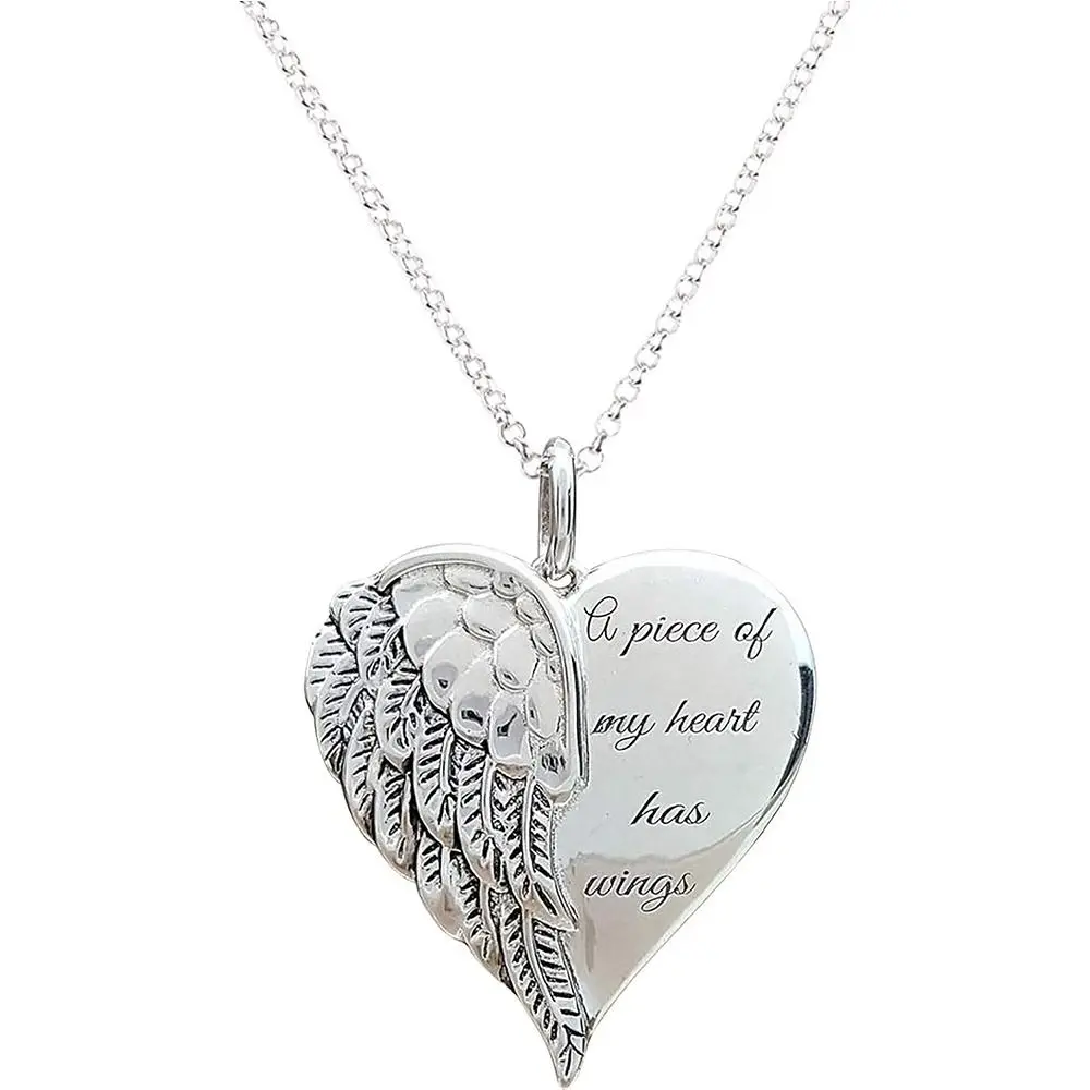 Fashion Angel Wing Heart Pendant Necklace, Stainless Steel Guardian Angel Charm Necklace, Dainty Simple Minimalist Necklace