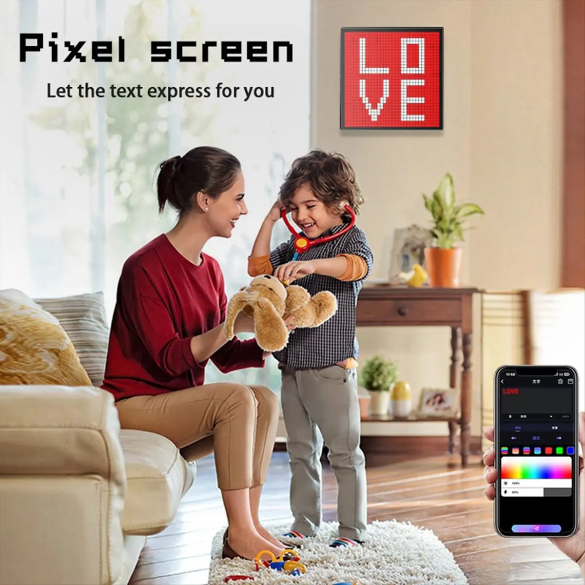 LED Pixel APP Cellphone Control Display 32X32 Programmable Night Light LED Screen Pixel Screen Bedside Light UK Plug