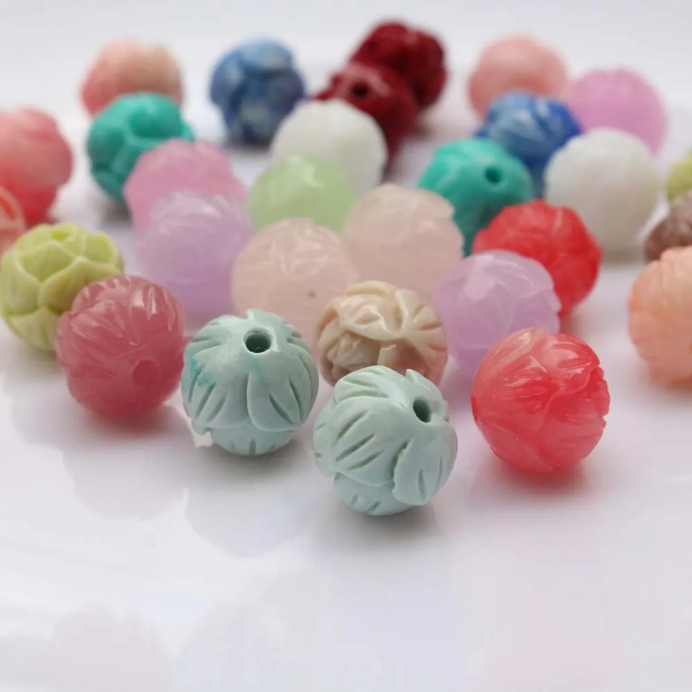 10mm Geschnitzte Lotus-Perlen Künstliche Korallenblumen Mehrfarbig für Schmuck Armband Halskette Herstellung DIY Handwerk Lose Perlen – Detail 13
