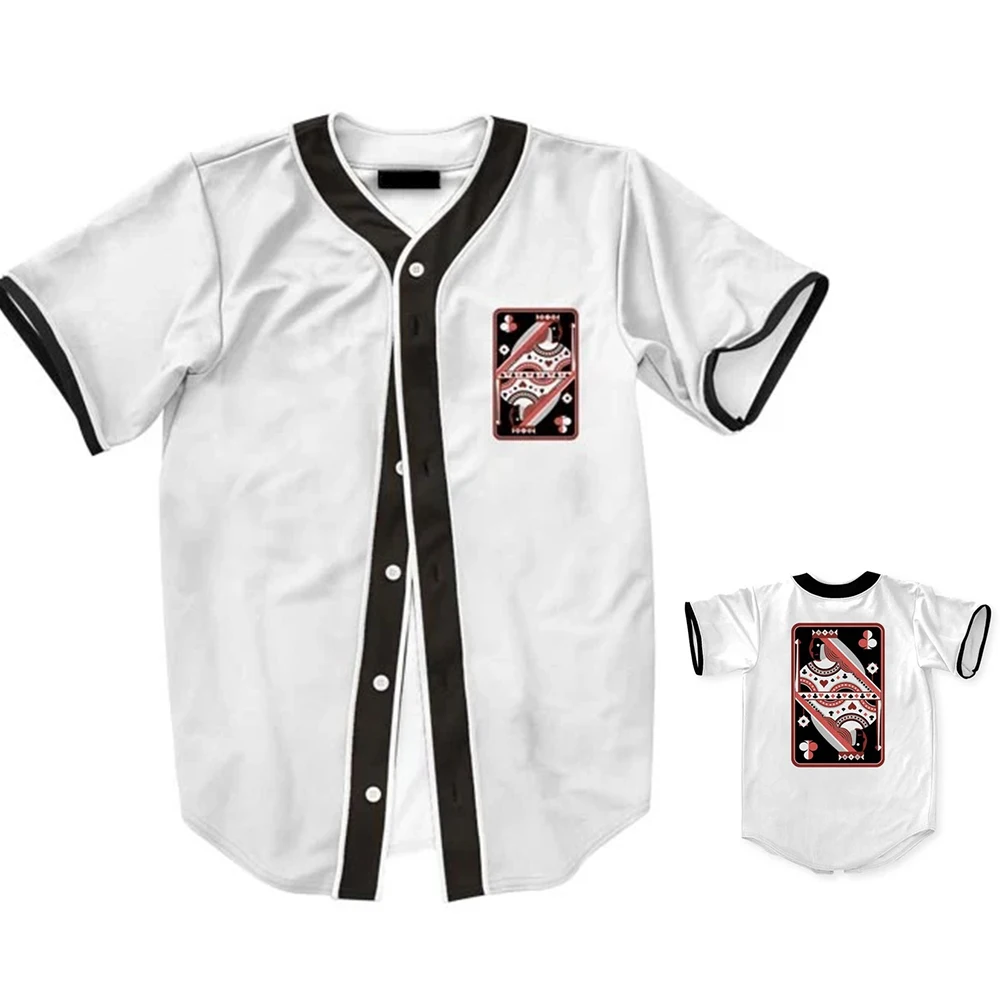 Herren Einreiher plus Größe lose Kurzarmhemd weiße Serie Street Style Y2k Hip-Hop Baseball-Shirt mb27