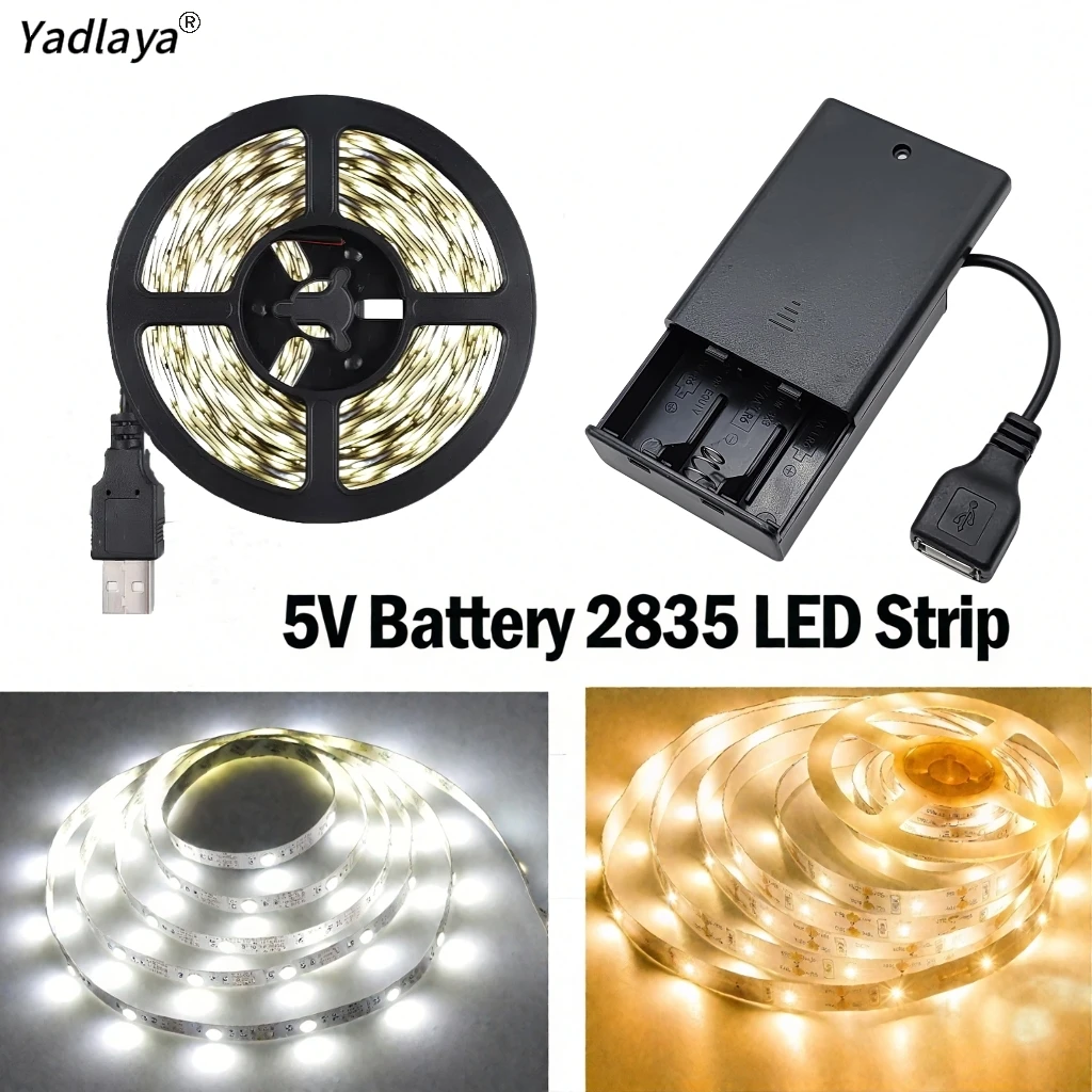 

Светодиодная лента с питанием от батареи 3AA SMD2835, 50 см, 1 м, 2 м, 3 м, 4 м, 5 м, гибкая лента для освещения, белая/теплая белая полоса с подсветкой