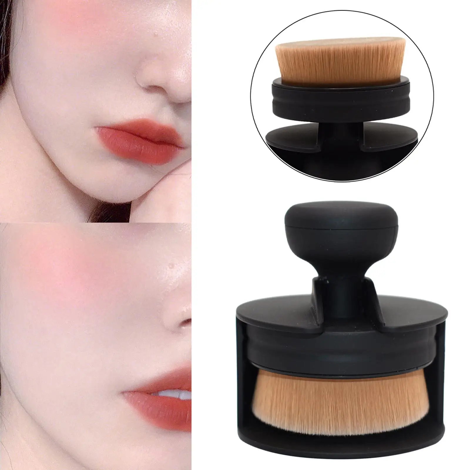 Conjunto de pincéis de maquiagem, base portátil, cabo ergonômico, cerdas de fibra natural, blush facial e pó para uso cosmético