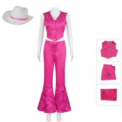 Movie Barbi Cosplay Rose Red Bell Bottoms Barbe Cosplay Suit Tight Fitting Set with Hat and Scarf Halloween Costumes Kids Adult