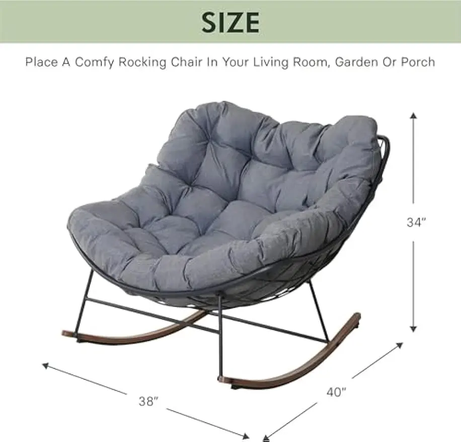 Outdoor Rocking Chair, E-coated Modern Cozy Lounge Rocker Chair with Cushion