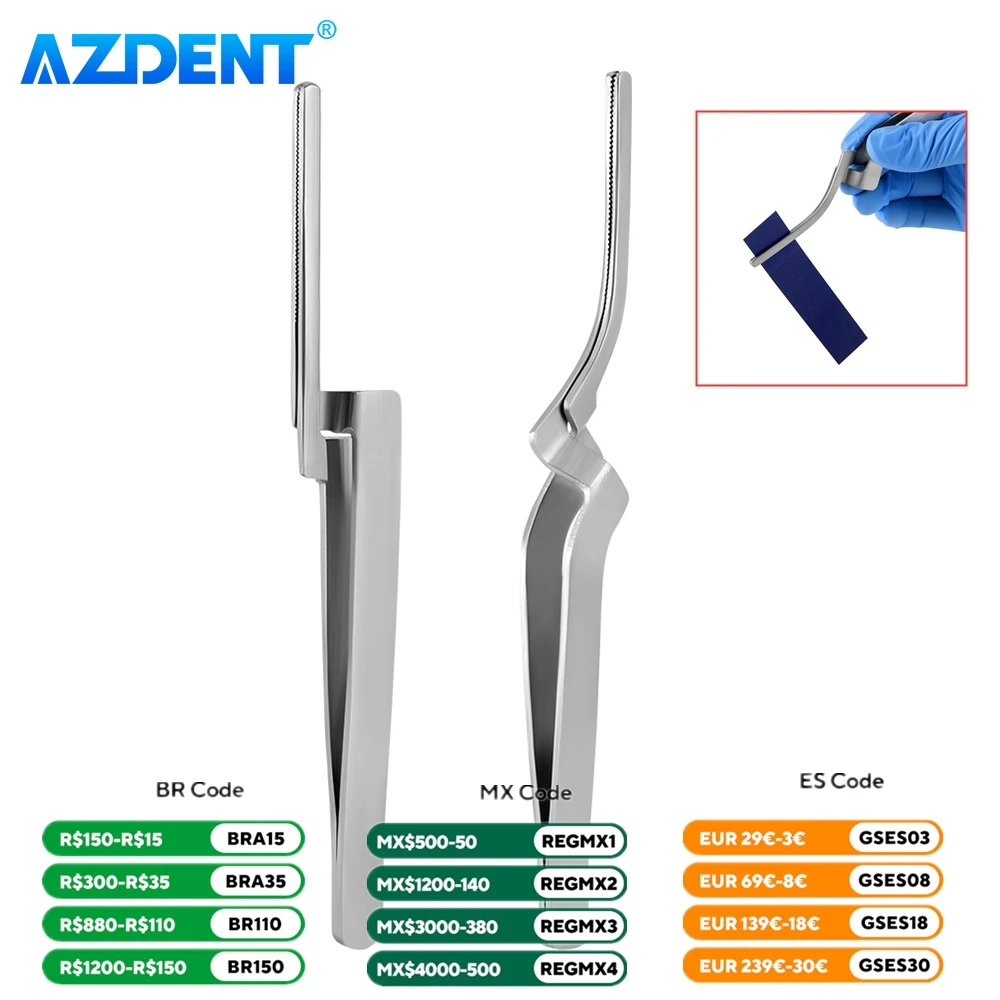 AZDENT Dental Occlusal Paper Tweezers Straight Curved Bite Articulating Paper Holder Serrated Plier Forcep Tool Stainless Steel