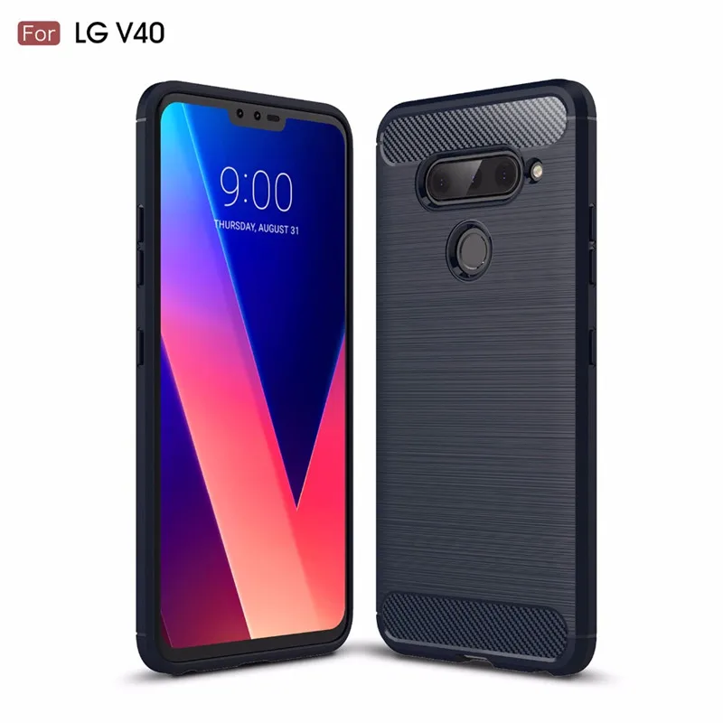 Shockproof Silicone Case for LG V40 ThinQ Full Protective Back Cover lg v40 thinq lgv40 Brushed Carbon Fiber Case