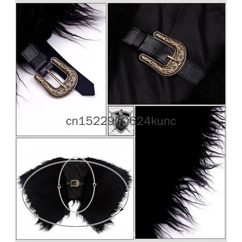 القرون الوسطى الملك المحارب عباءة خمر الفراء طوق الملابس الشتوية Steampunk المحارب الفراء الاصطناعي عباءة زي الهالوين التأثيري #6