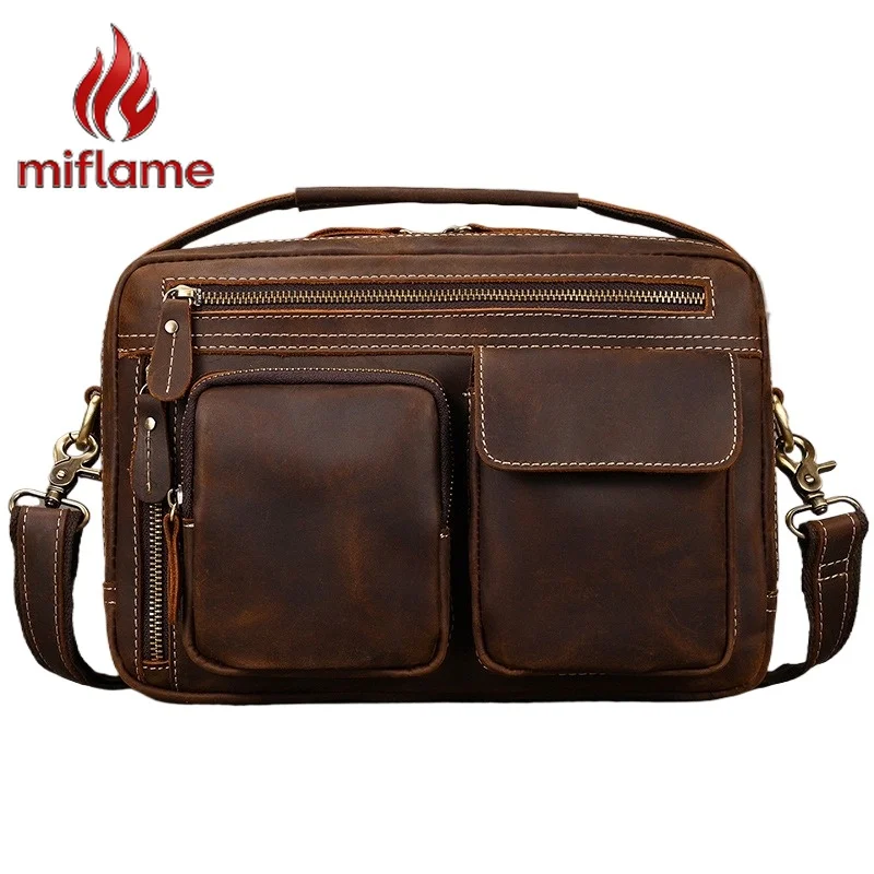 

Men's Crossbody Bag Crazy Horse Leather Multifunctional Shoulder Bag Messenger Handbag Vintage Commuter Travel