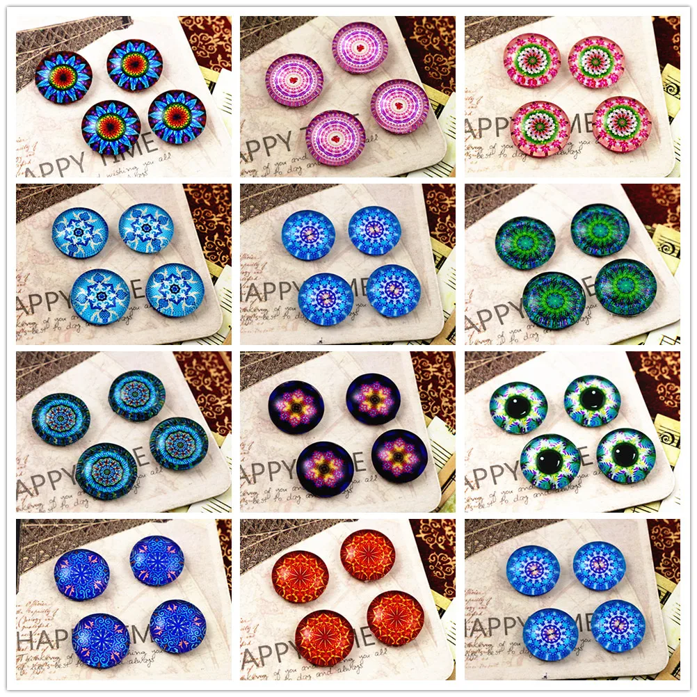 Hot Sale 20pcs 12mm Handmade Cool Style Photo Glass Cabochons  (Colors Pattern series )