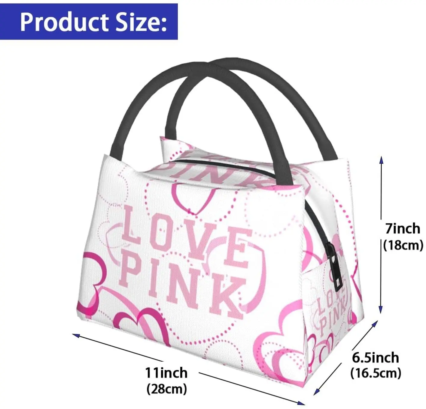 Love Pink Heart tas makan siang portabel wanita, tas makan siang terisolasi Secert, kotak Tote Bento tahan air dapat digunakan kembali