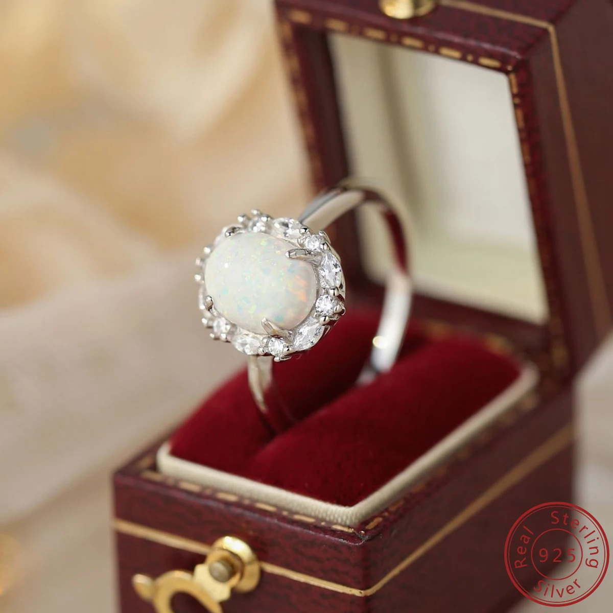 

2025 New Hot Selling 100% 925 Sterling Silver Women's Oval White Opal Ring Fashion Versatile High Quality Ring Jewelry