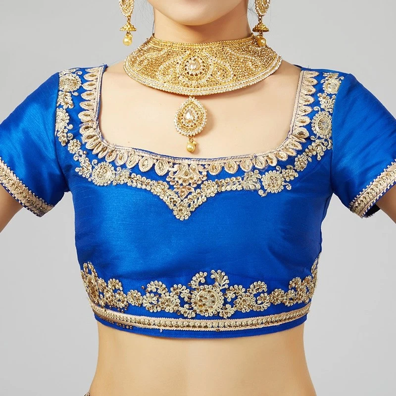 Luksusowy strój do tańca indyjskiego dla kobiet, krótki top, duża rozkloszowana spódnica, taniec brzucha, taniec bollywoodzki, strój sceniczny DQL12070