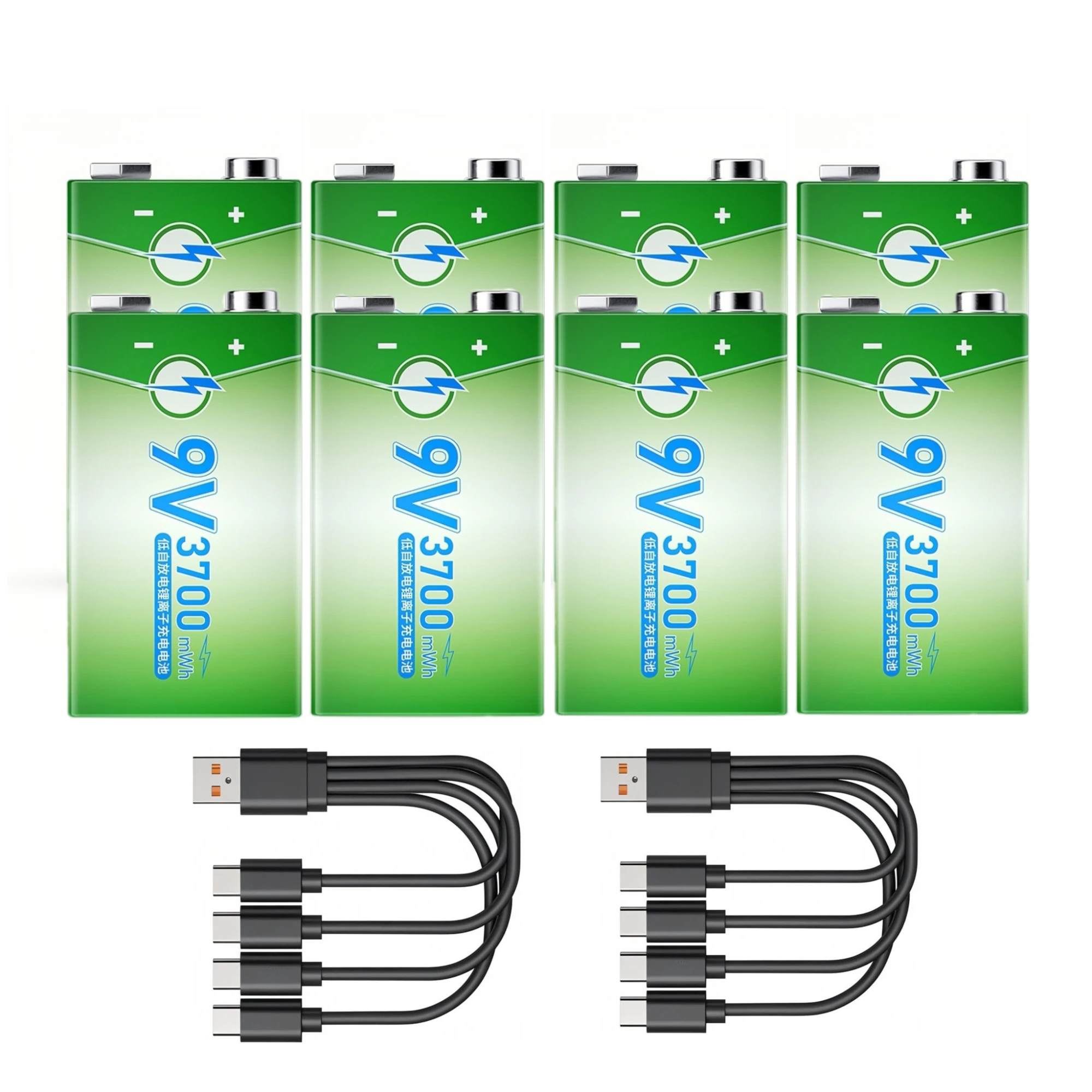 

8PCS 9V Rechargeble Battery 3700mWh 6F22 USB Lithium Battery for Vacuum cleaner Multimeter Wireless microphone Wireless doorbell